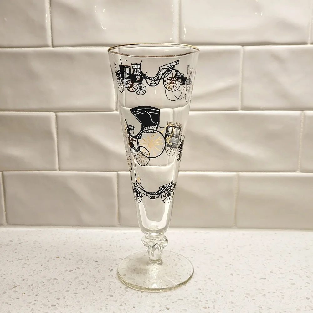 Vintage MCM Libbey Antique Stagecoach Pilsner Glasses Set‎ of 8